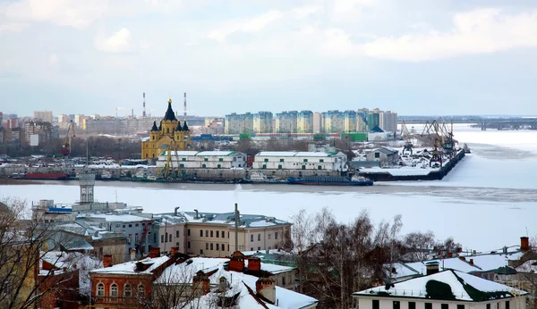 Port on confluence two rivers Nizhny Novgorod — Stock Photo, Image