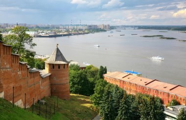 View to Strelka from Nizhny Novgorod Kremlin in Russia clipart