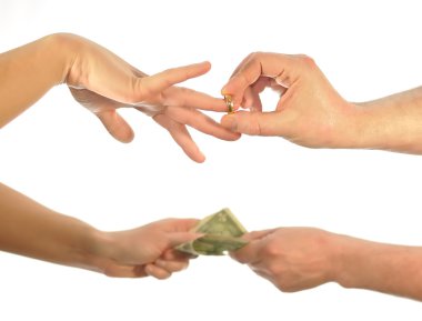 Hands by imposing ring a second giving money clipart