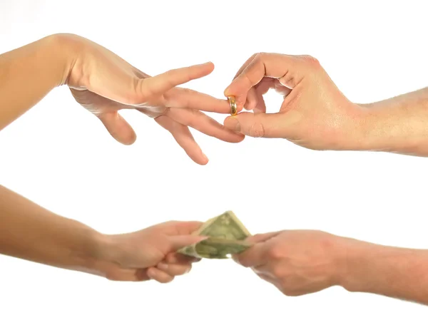 Hands by imposing ring a second giving money — Stock Photo, Image