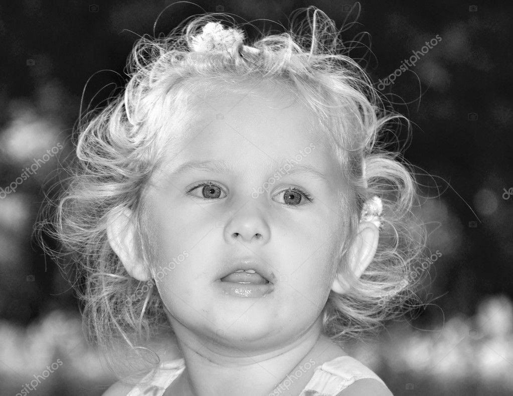 Portrait of a little girl. Black and White. — Stock Photo © itsmejust ...