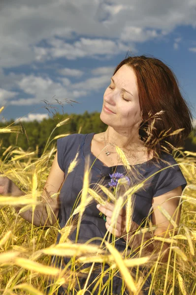 Жінка в пшениці . — стокове фото