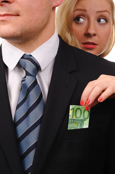 Euro in suit. Thief. — Stock Photo, Image
