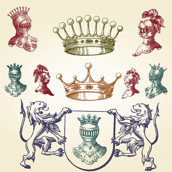 Diseño de escudo de ilustración conjunto con varias formas y decoración — Archivo Imágenes Vectoriales