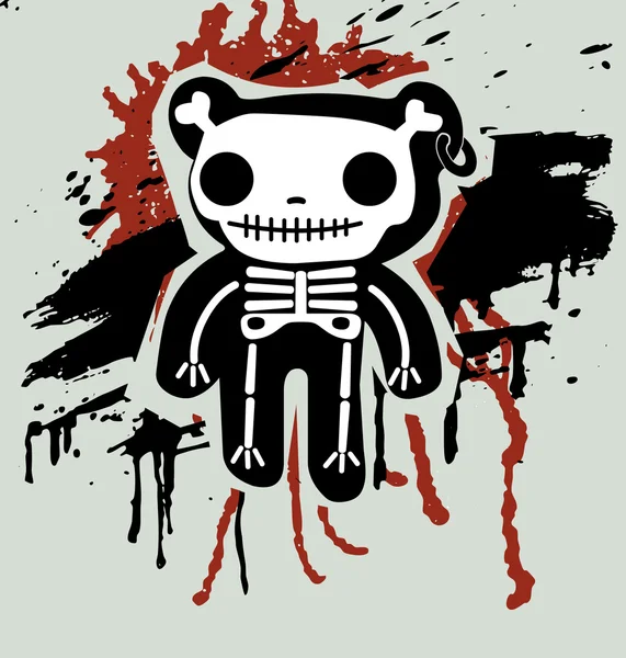 Grunge background with teddy in bones — Stock Vector