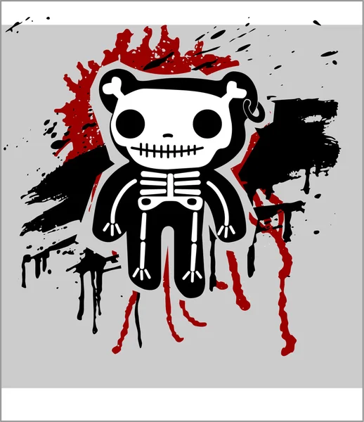 Grunge background with teddy in bones — Stock Vector