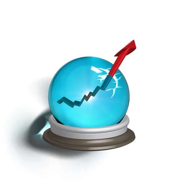 Broken magic crystal ball and finance arrow — Stock Vector