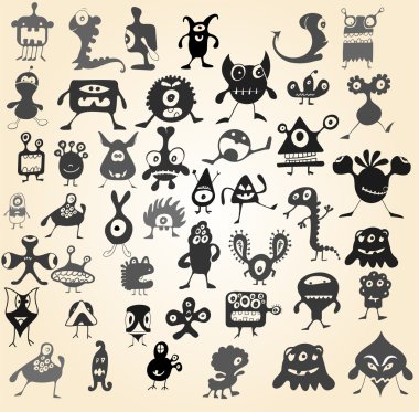 Many cute doodle monsters clipart