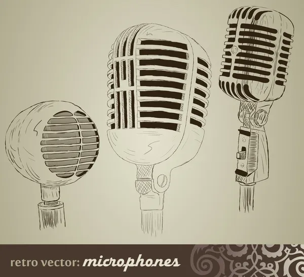 stock vector Retro set: Microphones in doodle style