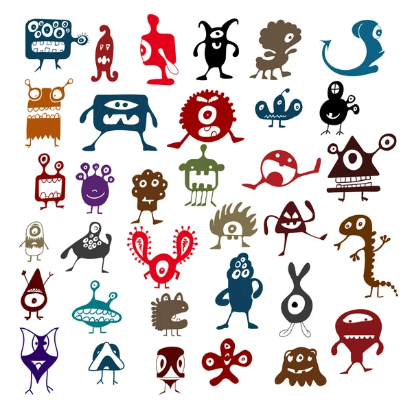 Many cute doodle monsters — Stock Vector
