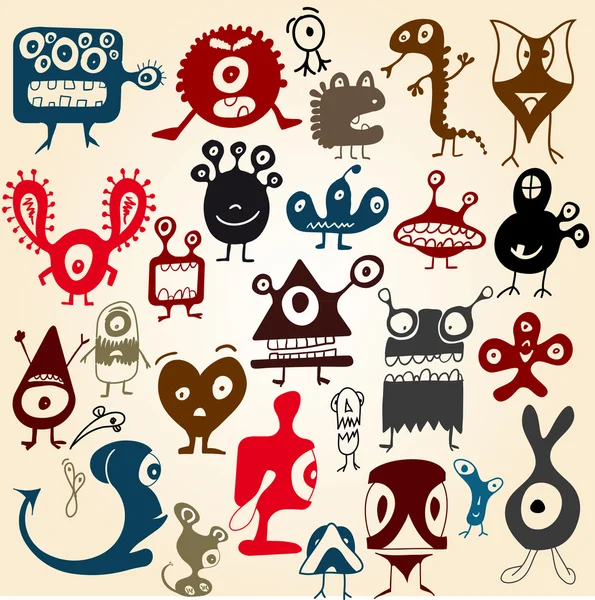 Many cute doodle monsters set — Stock Vector