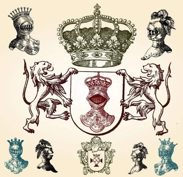 Diseño de escudo de ilustración conjunto con varias formas y decoración — Archivo Imágenes Vectoriales