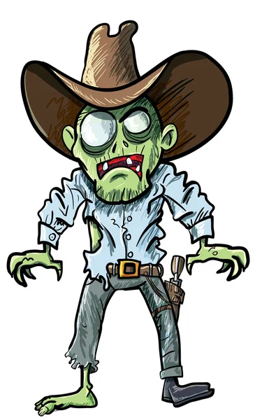 Cartoon cowboy zombie with gun belt and hat — Stock Vector