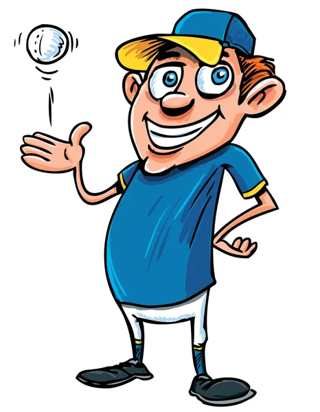 Cartoon-Baseballspieler mit Ball — Stockvektor