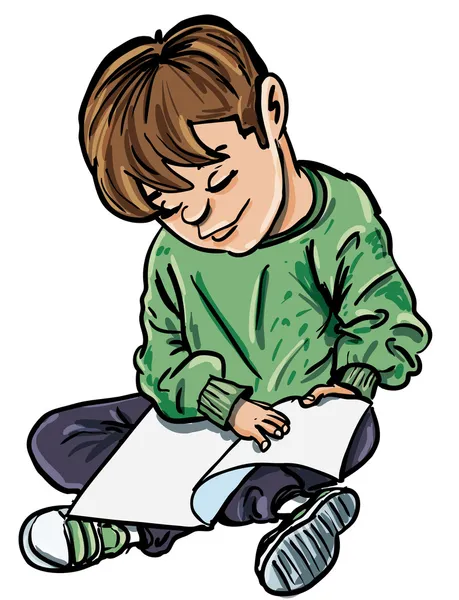 男孩儿在看书的漫画 — 图库矢量图片