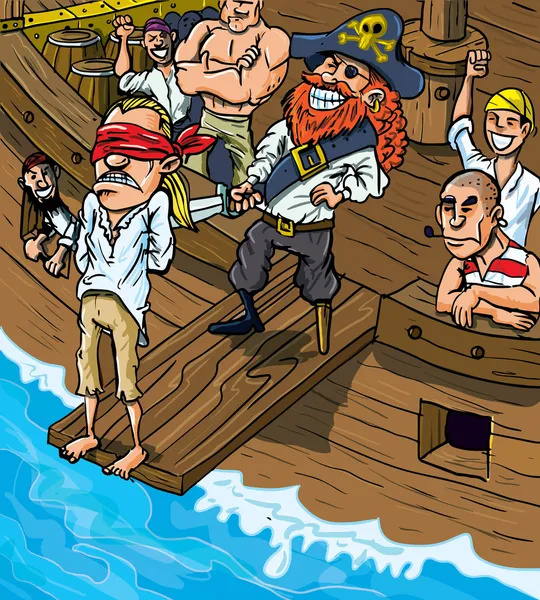 Cartoon piraat lopen de plank — Stockvector