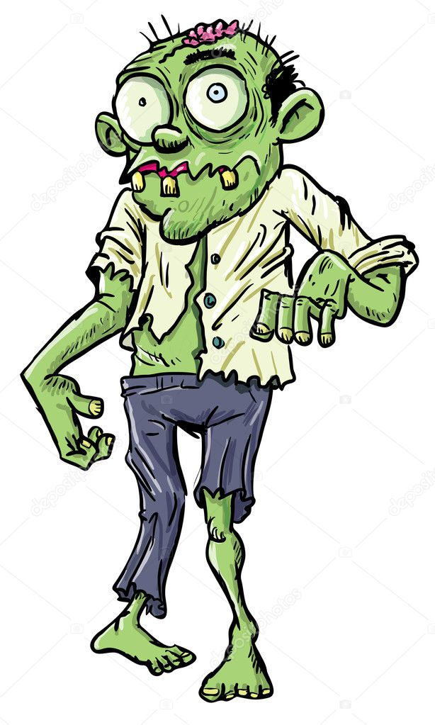 Cute green cartoon zombie.