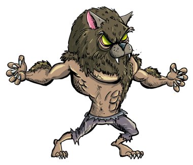 Cartoon werewolf with teeth and claws clipart