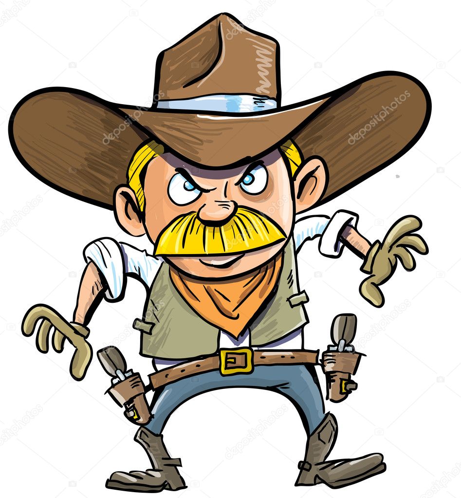 Cute cartoon cowboy with a gun belt.