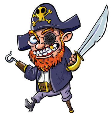 Cartoon pirate with a hook and cutlass clipart