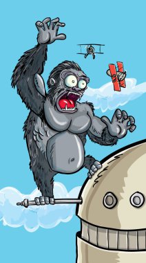 Cartoon King Kong on a building clipart