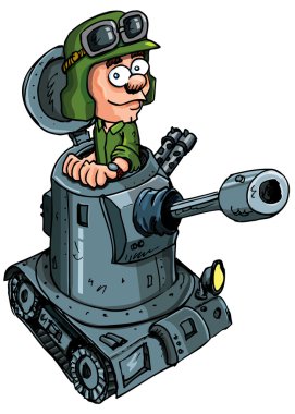 Cartoon soldier in a small tank clipart