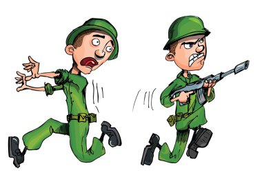 Carging soldier and a fleeing soldier clipart