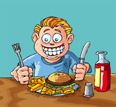 Cartoon of boy about to eat junk food clipart