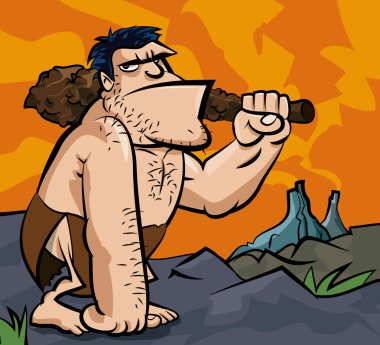 Cavman with big club in prehistoric setting clipart