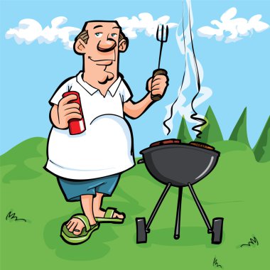 Cartoon of man having a BBQ clipart