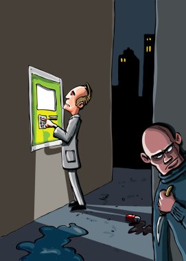 Cartoon of a crime that is about to happen clipart