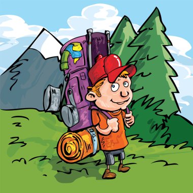 Cartoon Hiker in the forest clipart