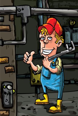 Cartoon plumber holding a tool clipart