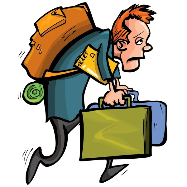 Cartoon man is unhappy with travelling — Stock Vector