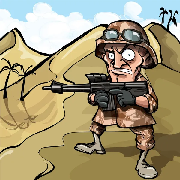 Мультяшний солдат у пустелі — стоковий вектор