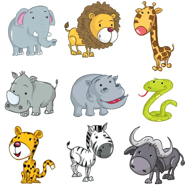 Σύνολο χαριτωμένα ζώα κινουμένων σχεδίων — Διανυσματικό Αρχείο