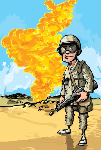 Мультяшний солдат у пустельному конфлікті — стоковий вектор