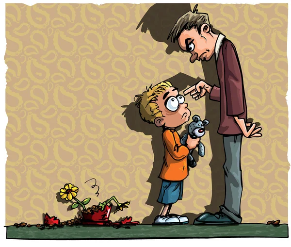 Карикатура на маленького мальчика, которого ругает его отец — стоковый вектор