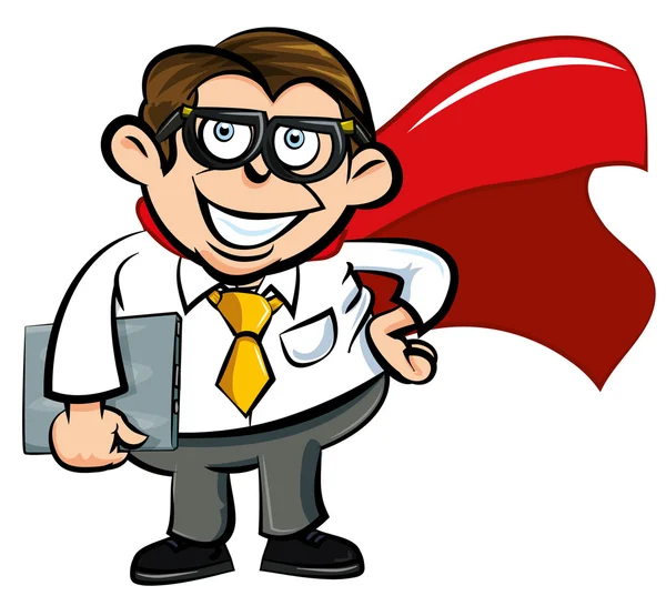 Desenhos animados Superhero escritório nerd — Vetor de Stock