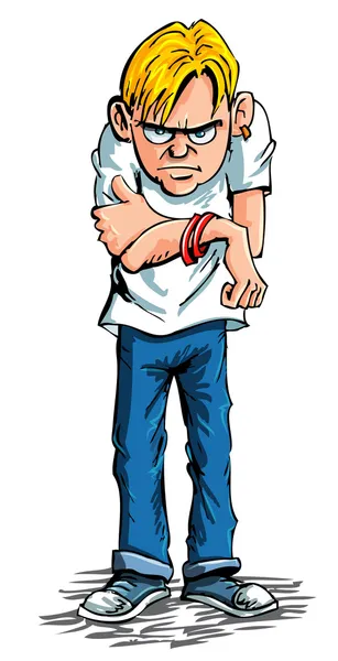Dessin animé adolescent boudeuse portant jeans et t-shirt — Image vectorielle