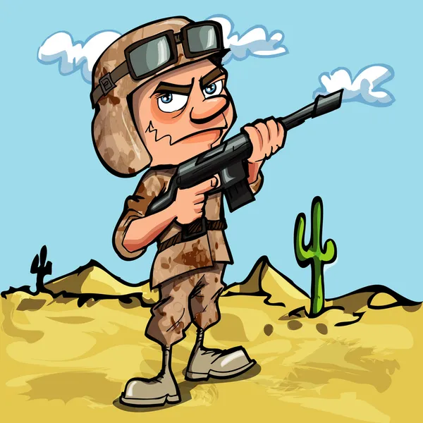 Zeichentricksoldat in der Wüste — Stockvektor