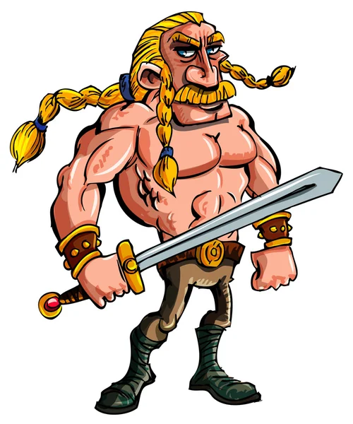 Desenhos animados Viking com uma espada —  Vetores de Stock