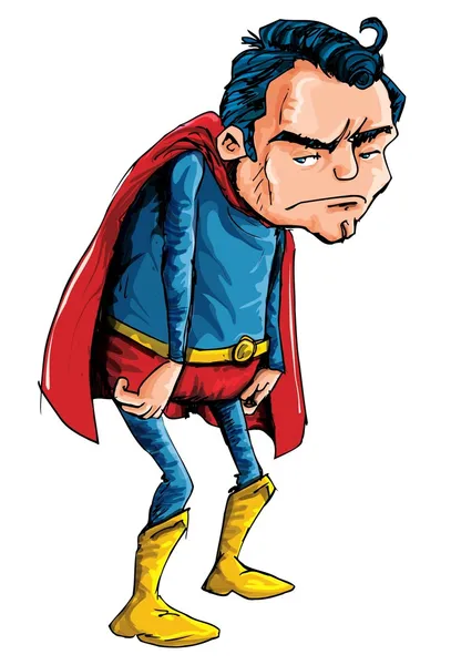 Карикатура на депрессивного стареющего супермена — стоковый вектор