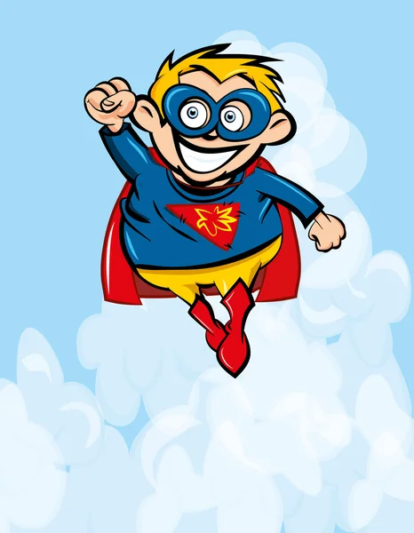 Netter Cartoon-Superboy fliegt auf — Stockvektor