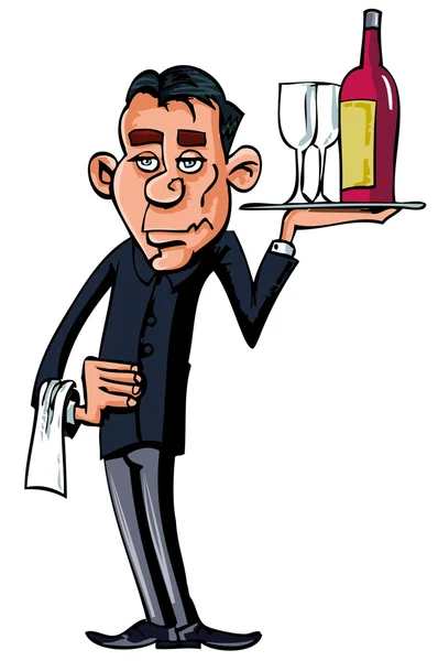 Cartoon waiter serving drinks — Stock Vector