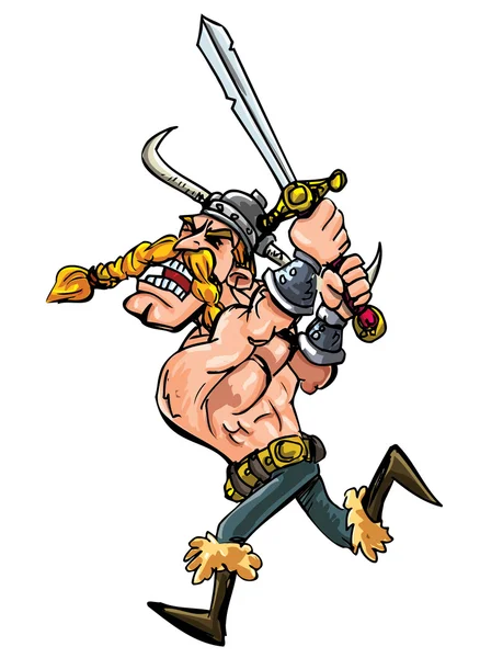 Cartoon viking charging with his sword — Stock Vector
