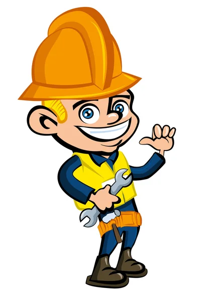 卡通动画的一名工人用一顶安全帽 — 图库矢量图片