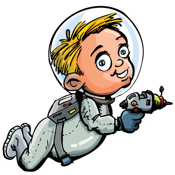 レーザー銃で宇宙飛行士のかわいい漫画 — ストックベクタ