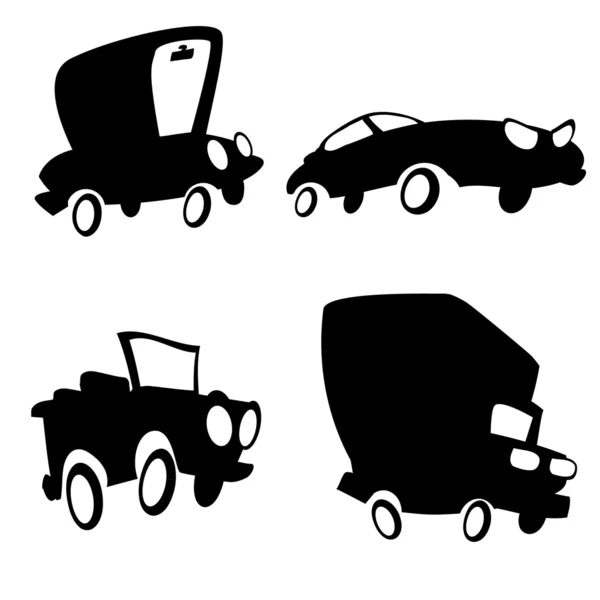 Ensemble de voitures de dessin animé en silhouette — Image vectorielle