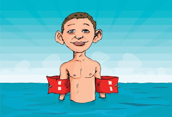 Cartone animato di un ragazzo con bracciali in acqua — Vettoriale Stock